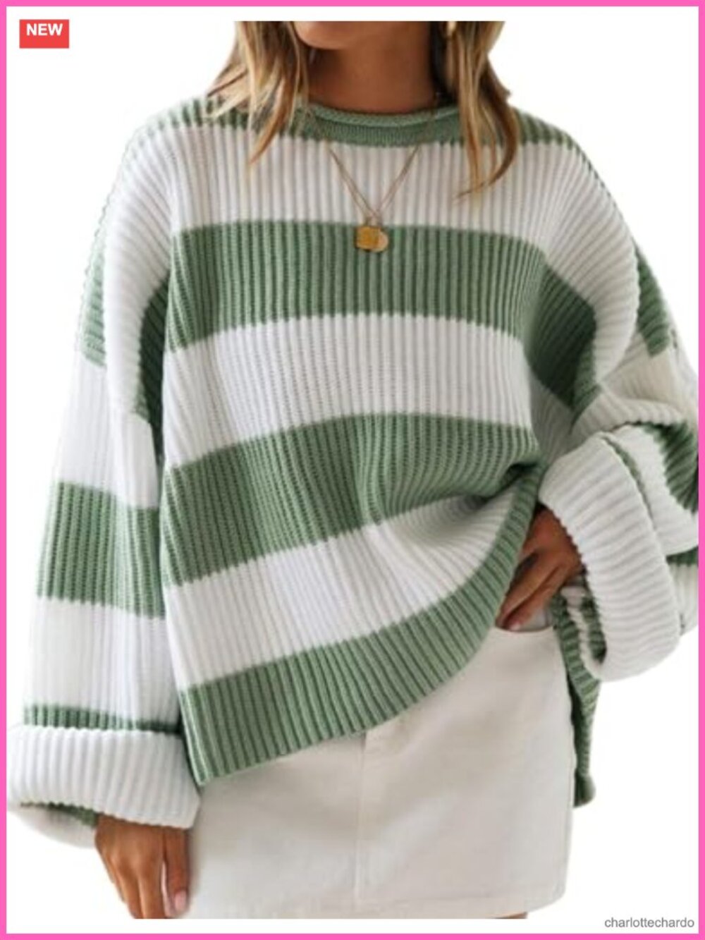 Oversized Striped Knit Sweater with Flared Long Sleeves